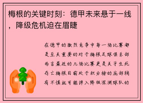 梅根的关键时刻：德甲未来悬于一线，降级危机迫在眉睫